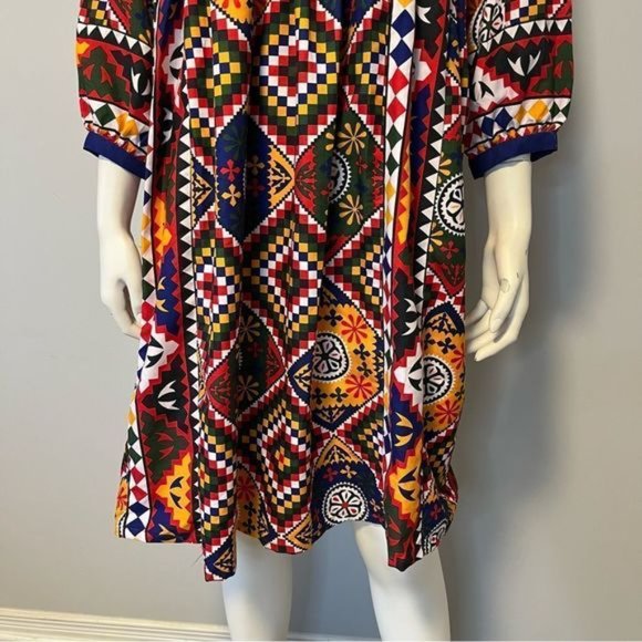 Hand Crafted Quilted Patchwork Printed Dress Bold Bright color One size - Picture 6 of 14